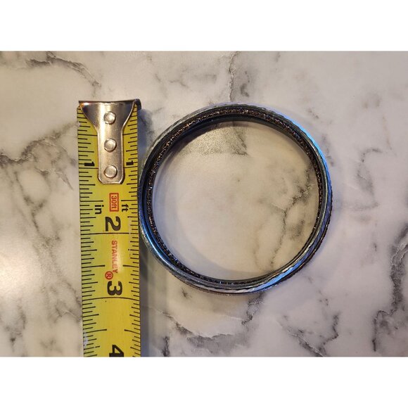 Silver & Black Textured Metal Bangle Bracelets Set Of 5 - Picture 5 of 5